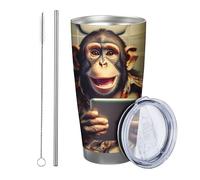 1 gobelet en forme de singe mignon et amusant pour jouer sur ordinateur, vêtements, animaux, salle de bain, toilettes, métal, jaune, gris, réutilisable, sans déversement, incassable, cour, pique-nique