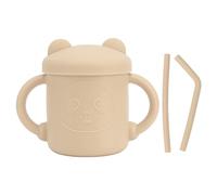 1 gobelet en silicone motif panda pour bébé, gobelet d'apprentissage et d'entraînement, résistant aux chutes, avec poignées et couvercle à bec verseur, pour tout-petits, enfants, (Couleur abricot)