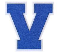 1 grand patch en chenille bleu de 15,2 cm avec bordure blanche, à repasser ou à coudre, lettres universitaires, pour vestes et mamans de retour à la maison, style classique pour sport et cadeaux de