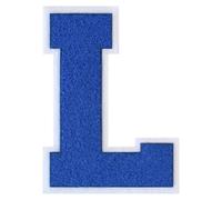 1 grand patch en chenille bleu de 15,2 cm avec bordure blanche, à repasser ou à coudre, lettres universitaires, pour vestes et mamans de retour à la maison, style classique pour sport et cadeaux de