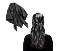 1 grande écharpe carrée unie - Écharpe fine en satin - Foulard en soie pour femme - Écharpe unie - Écharpe carrée polyvalente - Écharpe de protection solaire (noir), Noir , 90 * 90 cm