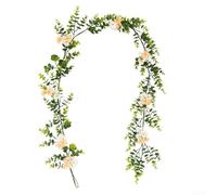 1 guirlande de fleurs artificielles de 1,8 m - Décoration de fête - Décoration printanière - Charmant motif floral - Eucalyptus - Petite marguerite - En rotin - Fabriqué à partir de soie artificielle