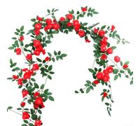 1 guirlande de fleurs en tissu de 8 m avec 58 roses artificielles pour décorer les murs, les étagères ou les conduits de climatisation dans les environnements résidentiels ou de bureau (rouge)