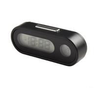 1 horloge thermomètre numérique de voiture avec rétroéclairage bleu, 2 en 1 LCD tableau de bord et jauge de température pour voiture, bureau, maison, matériau ABS noir