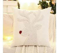 1 Housse de Coussin décorative de Noël en Toile touffetée, Bonhomme de Neige, Flocon de Neige, Renne, 450 mm x 450 mm, Blanc