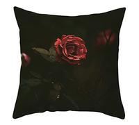 1 Housses de Coussins 50x50cm Rouge Noir, Taie Oreiller Polyester Rose Plante pour Taies d'oreiller de Canapé Salon
