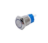 1 interrupteur à bouton-poussoir annulaire métallique de 16 mm avec anneau LED, 5-380 V, autobloquant et momentané(R/e- d,FLAT HEAD_MOMENTARY RESET_220 V)