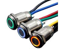 1 interrupteur à bouton-poussoir en métal 12 mm avec LED 12 V 24 V 220 V, bouton-poussoir de verrouillage, autobloquant, étanche, éclairé(Red,24V)