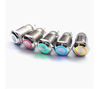 1 interrupteur à bouton-poussoir en métal 12 mm avec LED 3 V 5 V 12 V 24 V 220 V, bouton-poussoir momentané à réinitialisation automatique, éclairé(Blue,220V)