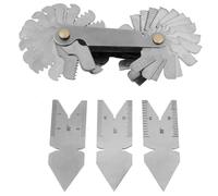 1 jauge de pas de filetage, 2 jauges en queue de poisson centrales à 60 degrés et 1 jauge centrale à 55 degrés pour les applications de filetage en pouces métriques