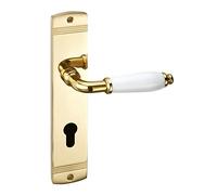 1 Jeu de béquilles MATTEO Laiton poli Poignée en porcelaine blanc brillant Cylindre profilé (PZ) Poignées de porte sur plaque longue Béquille vintage avec matériel de fixation de Sotech