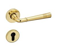 1 Jeu de poignées FREJA Poignées de porte à cylindre profilé en laiton poli (PZ) sur rosace ronde ensemble poignée de porte vintage avec matériel de fixation de Sotech