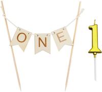 1 Jeu D'inserts De Gâteau En Bois Et 1 Bougie Numéro 1,Décoration De Gâteau D'anniversaire,Fournitures De Fête D'anniversaire Pour Bébé