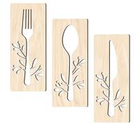 1 Jeu Signe De Fourchette Cuillère en Bois Décoration Murale du Salon Décoration Murale De Couverts Décor De Signe De Mur Rustique Vaisselle Tilleul Ustensiles De Cuisine