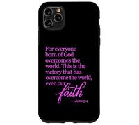 1 John 5:4 Faith Overcome Born of God Bible Verse Écriture Coque pour iPhone 11 Pro Max