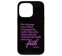 1 John 5:4 Faith Overcome Born of God Bible Verse Écriture Coque pour iPhone 13 Pro