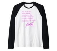 1 John 5:4 Faith Overcome Born of God Bible Verse Écriture Manche Raglan