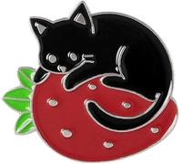 1 jolie broche en émail avec motif chat et fraise, pour sacs à dos, vêtements, sacs, vestes, bijoux, broches et épingles pour femmes, mode masculine, 5.0 Centimeters, Bois