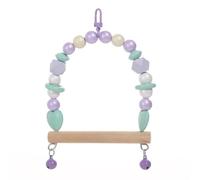 1 jouet pour oiseaux, 18 x 14 cm, perles en bois, en forme de cœur, multicolore, hamac, perroquet, échelle en bois avec cloches, accessoires pour perruches, balançoires, perruches, pinsons, violet