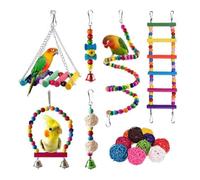 1 jouet pour oiseaux de compagnie - Jouet de dressage à mâcher - Cage suspendue - Clochette - Petit perchoir pour perroquet avec jouets et échelle