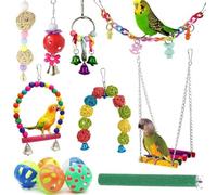 1 jouet pour oiseaux pour animaux de compagnie, jouets de dressage à mâcher, clochette à suspendre avec fournitures pour perroquet, échelle, perchoir pour animal de compagnie, petit