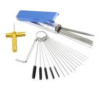 1 kit complet d'entretien de carburateur, 5 brosses, clé, 10 fils, outils d'affûtage en aluminium pour véhicules mallette en aluminium