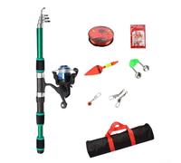 1 kit de canne à pêche télescopique de 8 m avec moulinet, hameçons, appâts, flotteur, cloche et connecteur pour l'extérieur et les voyages (vert)