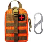 1 kit de premiers secours tactique et 1 mousqueton de type S, kit d'urgence multifonctionnel, adapté pour l'alpinisme, la randonnée, la chasse, le camping, le sport (orange)