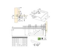 (1 Kit) Paire de coulisses invisibles pour tiroirs, à roulettes, 450 mm, sortie totale, système push, Zingué