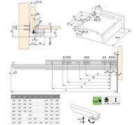 (1 Kit) Paire de coulisses invisibles pour tiroirs, à roulettes, 450 mm, sortie totale, système push, Zingué Zingué G