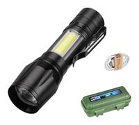 1 lampe de poche + 1 câble de données USB lampe torche de poche rechargeable pour banque d'alimentation XPE principale LED double lumière XPE + COB (H)