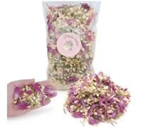 1 Litre Confettis Mariage Fleurs séchées Vrac - Feuilles de Bambou, Jasmin, Pivoine - Naturel Biodégradable | Décoration Champêtre - Petales a Jeter Mariage - France (Rose, vert)
