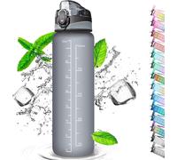 1 Litre Sports Water Bottle With Straw With Marker Tracker,One Click Open,Suitable For Gym,Yoga,Camping,Cycling And Family Life (Grey)