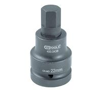 1" Llave de vaso de impacto con punta para tornillos con encastre hexagonal, corta, 22 mm