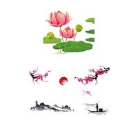 1 Lot D'Autocollants Muraux De Style Rétro Et 1 Lot D'Autocollants Muraux Fleur De Lotus, Autocollants De Décoration Pour La Maison, Autocollants Muraux Amovibles.