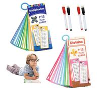 1 lot de 30 cartes d'apprentissage jetables avec 4 stylos effaçables pour la multiplication et la division avec feuilles d'exercice, aides à calcul, cartes d'exercice mathématiques