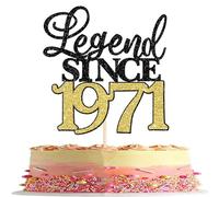 1 lot de 55 décorations de gâteau d'anniversaire à paillettes Cheers to 55 décorations de gâteau Legend Since 1971 pour 55e anniversaire Décoration de gâteau pour anniversaire Accessoire de fête Noir