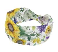 1 lot de bandeaux larges pour femme - Bandeau élastique - Tournesols artistiques - 286 - Bandeau de cheveux pour femme - Turban d'entraînement doux - Accessoires de transpiration