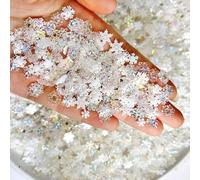 1 lot de breloques en forme de flocons de neige blancs scintillants, en résine pour manucure, design mixte, nail art