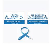 1 lot de cartes de soins médicaux pour handicap caché avec cordon 8,9 x 5,3 cm « I Have a Hidden Disability », Please be Patient Bilingual Patience Awareness Forget-Me-Not Neck Hanging Card of