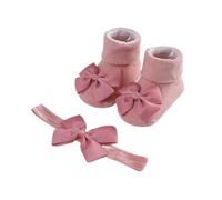 1 lot de chaussettes pour bébé - Bandeau pour bébé - Nœuds pour filles - Doux - Antidérapantes - Élastiques - Chaussettes pour enfant (rose)