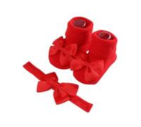 1 lot de chaussettes pour bébé - Bandeau pour bébé - Nœuds pour filles - Doux - Antidérapantes - Élastiques - En coton - Rouge