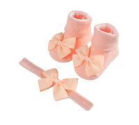 1 lot de chaussettes pour bébé - Bandeau pour bébé - Nœuds pour filles - Doux - Chaussettes antidérapantes - Élastiques - En coton - Pour enfant (orange)