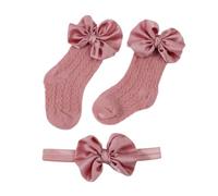 1 lot de chaussettes pour bébé - Bandeau pour bébé - Nœuds pour filles - Doux - Chaussettes antidérapantes - Élastiques - En coton - Rose clair