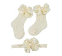 1 lot de chaussettes pour bébé - Bandes de cheveux pour bébé - Nœuds souples - Antidérapantes - Élastiques - En coton - Beige