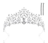 1 lot de couronnes de princesse argentées en cristal pour femme et fille, pour mariage, anniversaire, concours de beauté, bal de fin d'année, costume d'Halloween, 16,5 x 6,5 cm, alliage, alliage, 6.5