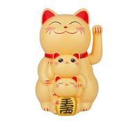 1 lot de décorations en forme de chat porte-bonheur à énergie solaire, sans piles, maneki Neko avec base rouge pour décoration d'intérieur, jaune, blanc, noir, doré, 77 x 77 x 114 cm (jaune)