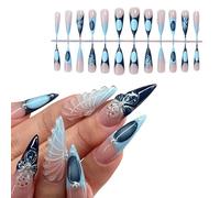 1 lot de faux ongles artificiels en forme d'amande - Couverture complète - À coller sur les ongles - Fleur 3D - Pour décoration d'ongles