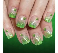 1 lot de faux ongles courts verts dégradés pour les fêtes en ABS