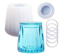 1 lot de moules en résine de silicone avec 1 couvercle et 5 anneaux, porte-stylo, boîte à bouteille, moules en forme de rayures époxy pour bijoux, ornements, tasses, loisirs créatifs 3D